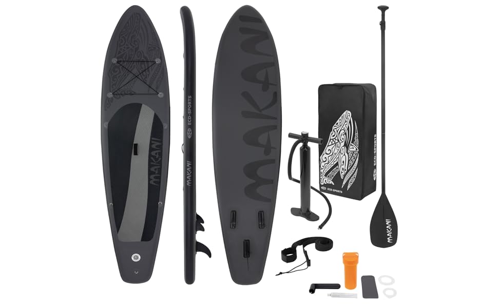 ECD Germany Planche de stand up noir paddling Makani 320x80x15 cm SUP gonflable Planche paddle surf