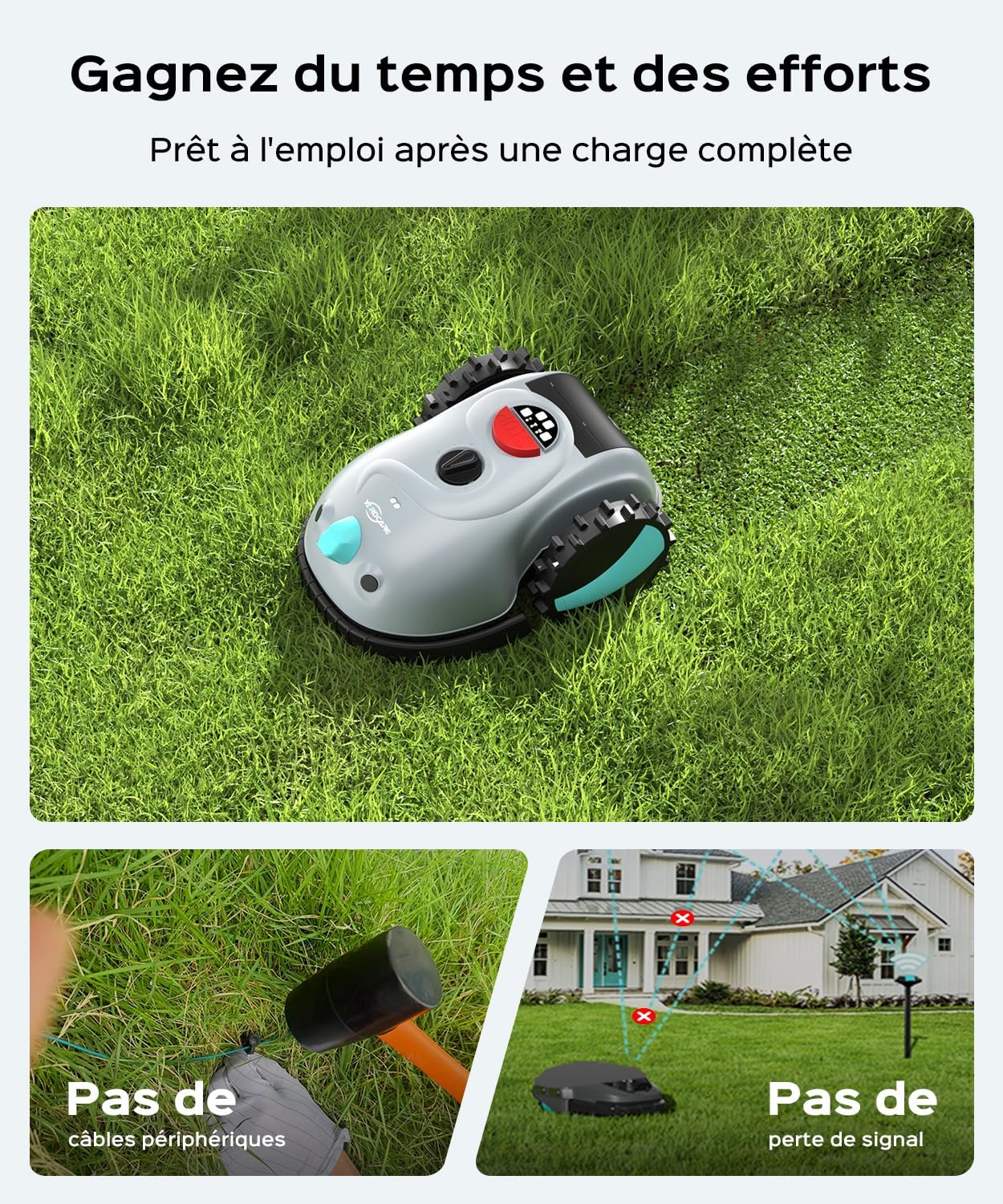 YARDCARE - robot tondeuse série V100 - coupe spirale, navigation visuelle, batterie 4Ah, détection obstacles - V100