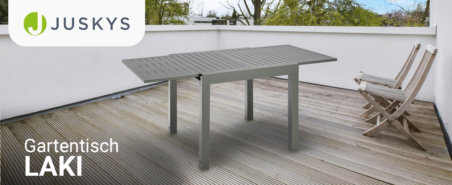 JUSKYS LAKI avec structure en métal gris et plateau en maille, présentée sur