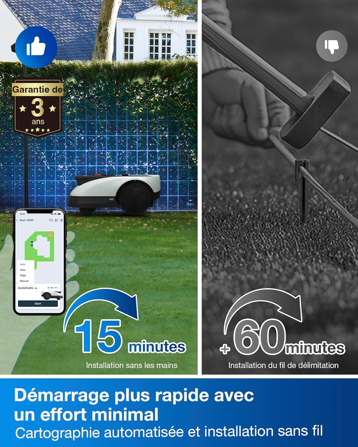 ECOVACS - Goat O800 série - 800 m² - RTK+Lidar, tonte précise, pente 45% - GOAT O800 RTK