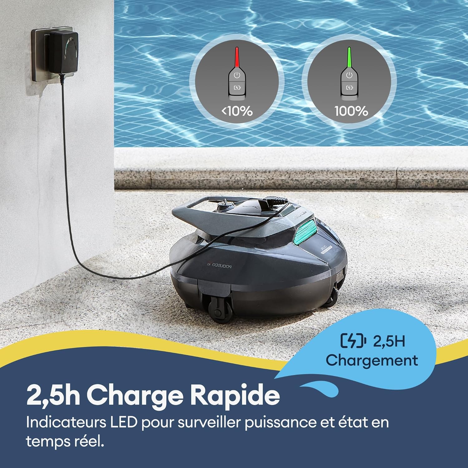 Ultenic - Pooleco 10s - 80㎡ - robot piscine sans fil, APP, 90min, haute aspiration
