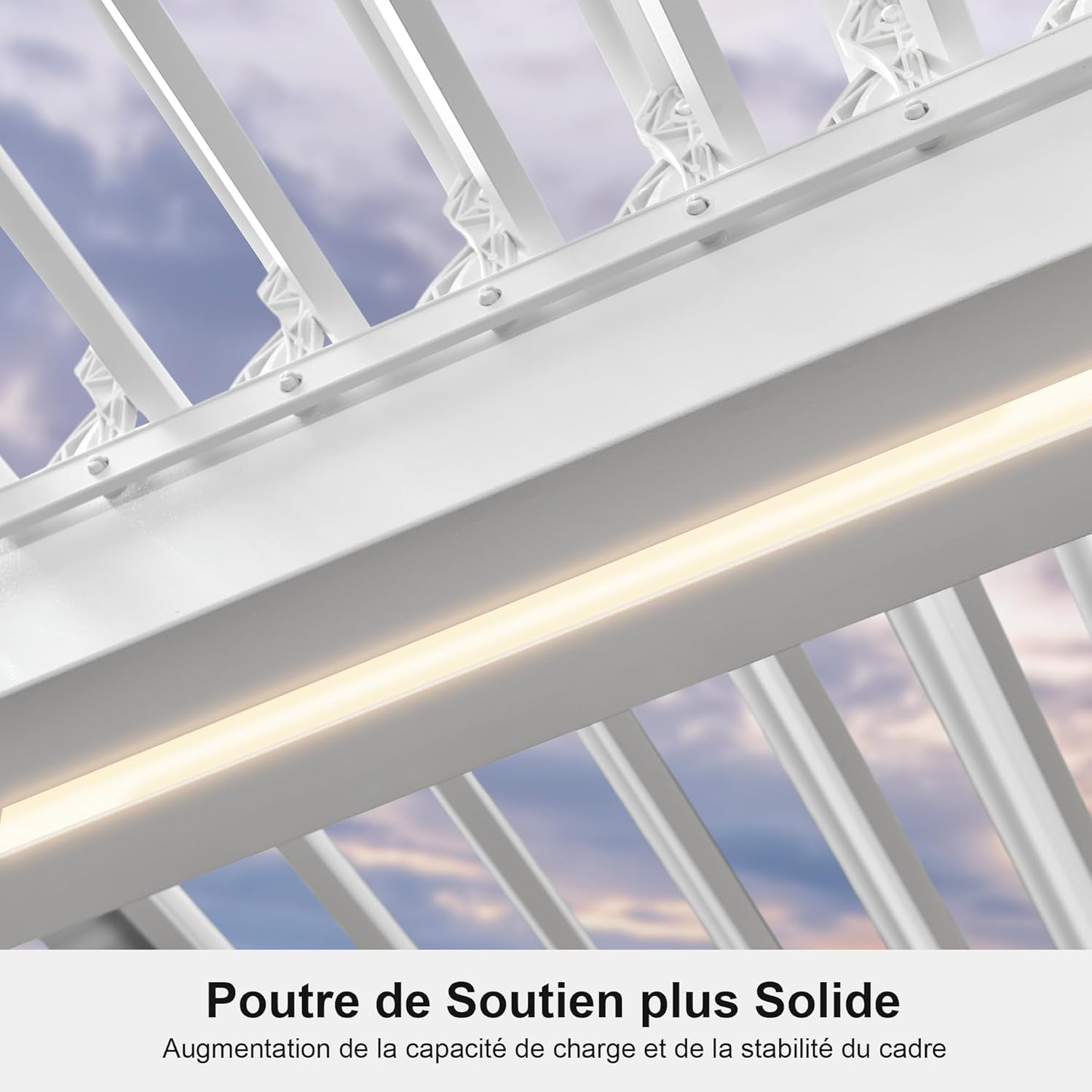 PURPLE LEAF - Pergola bioclimatique 4,84x3,68m alu, LED, gouttières