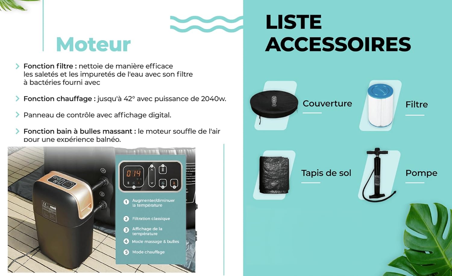 COCO SPA Helsinki Spa Gonflable - 150 cm de diamètre - 800 litres - Moteur 2240 W - 2 à 4 Personnes - Massage 140 Jets