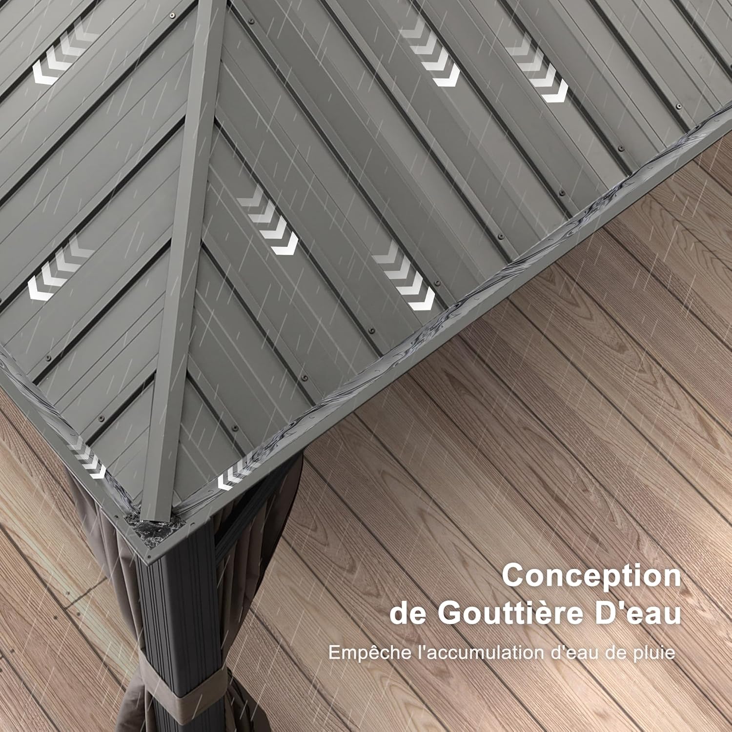PURPLE LEAF - pergola double toit acier 4x3m, moustiquaire, rideaux