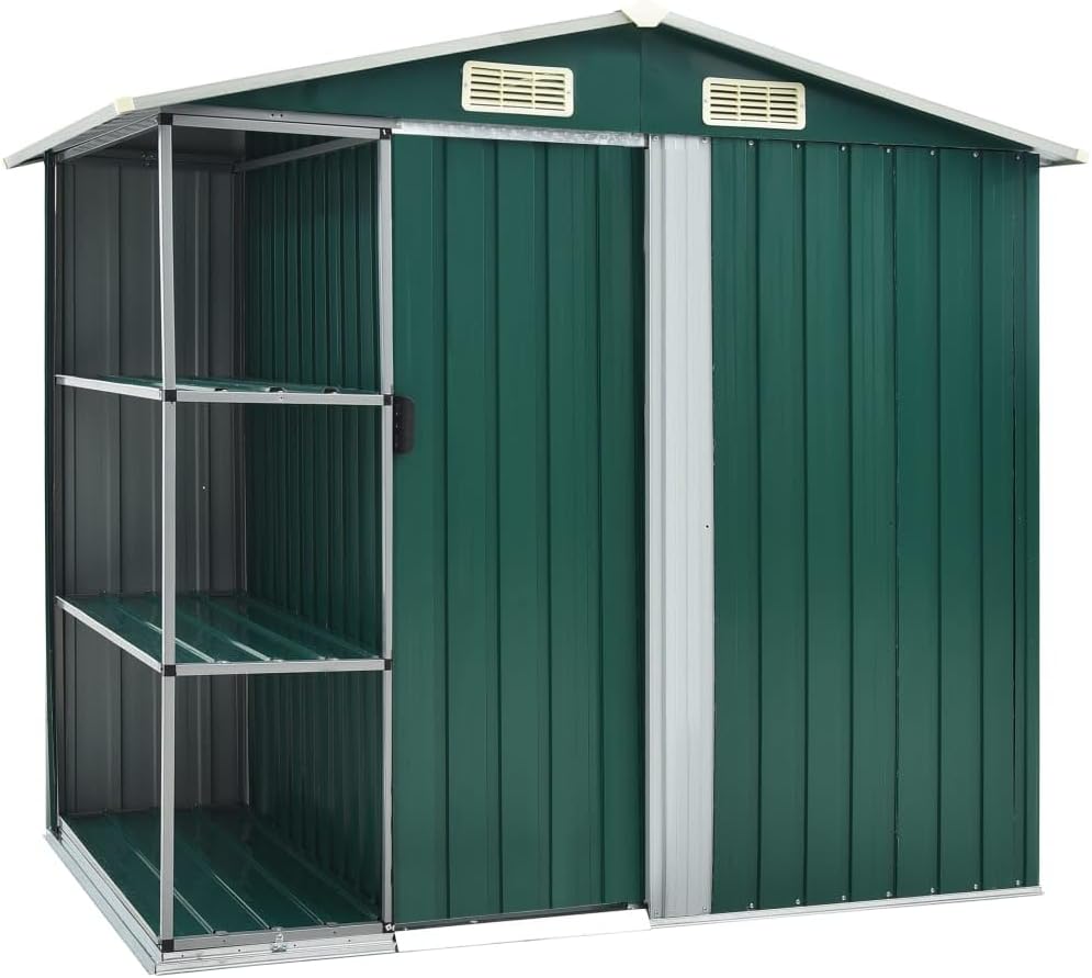 ShGaxin - abri de jardin extérieur avec étagère fer vert - 205x130x183 cm