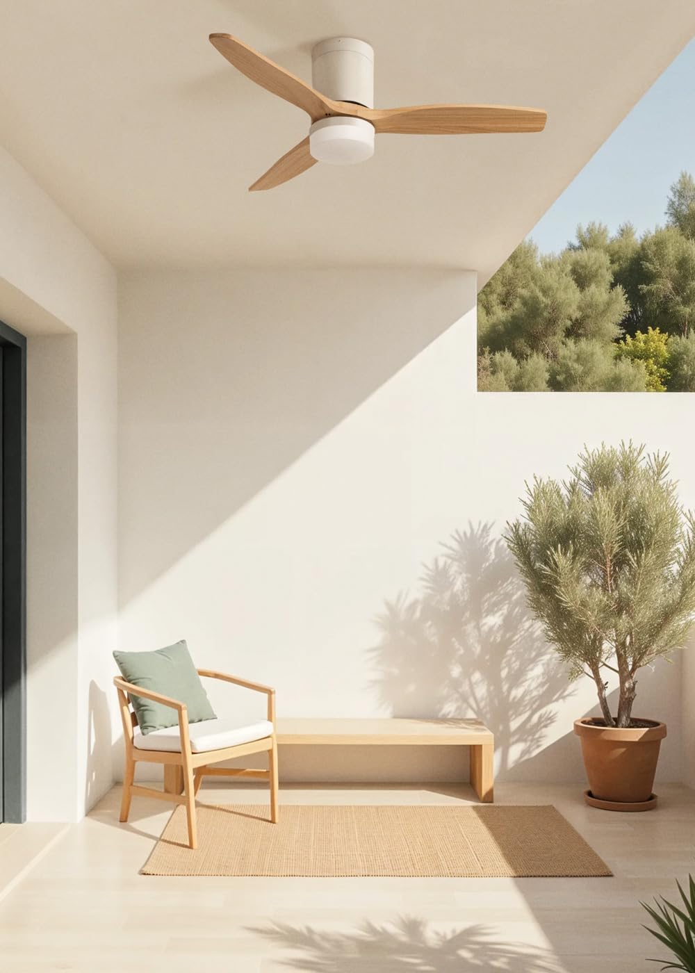 CREATE / WINDCALM S/Ventilateur de plafond ABS avec lumière blanc, pales effet bois clair, Wifi et télécommande / 40W, Silencieux, Ø112 cm, 3 températures de lumière, minuterie, fonction été-hiver