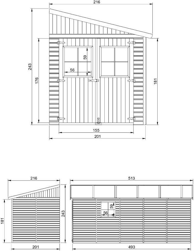 TIMBELA M341 Abri de Jardin en Bois Naturel (sans paroi latérale)- Stockage extérieur avec fenêtres- H244x216x513 cm/10 m2, Hangar en Bois Naturel - Atelier Rangement Outils et vélos The Forest Stewardship Council