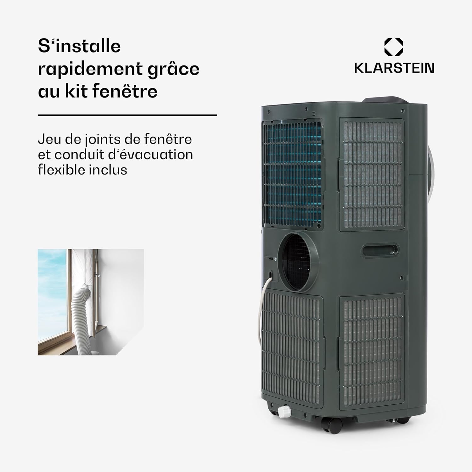 Klarstein Kraftwerk Smart 10K Climatiseur Mobile - 10,000 BTU, 29-49 m², Silencieux 50 dB, App & Alexa, Déshumidificateur 23 l/h, Ventilateur 440 m³/h, Télécommande, Kit Fenêtre Inclus, Anthracite