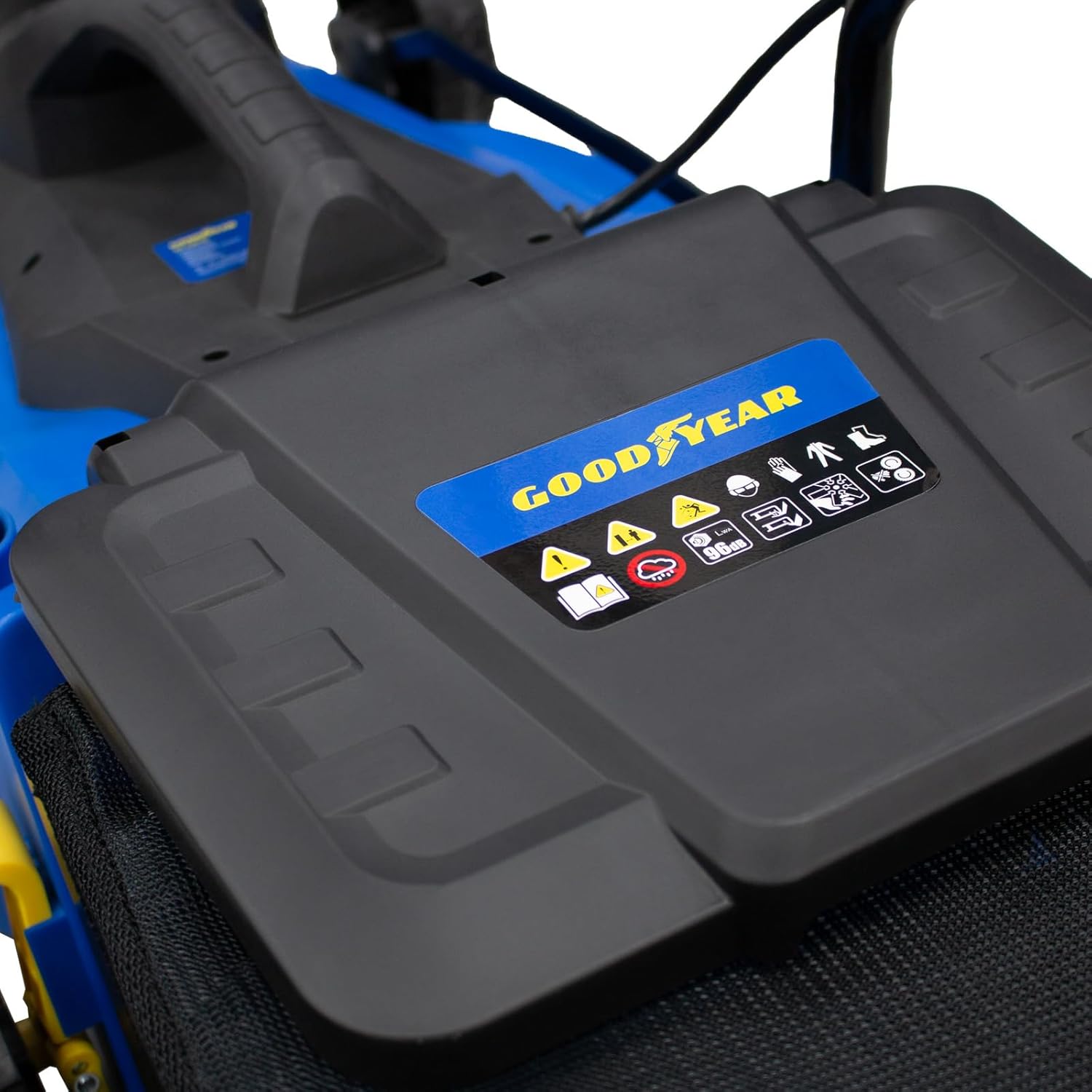Goodyear - Tondeuse à Gazon électrique 1200W, Largeur de Coupe 32 cm, Hauteur réglable 25/45/65 mm, Sac 35L, Moteur 3300 TR/Min, légère et compacte, Non automotrice, idéale pour Les Petits Jardins