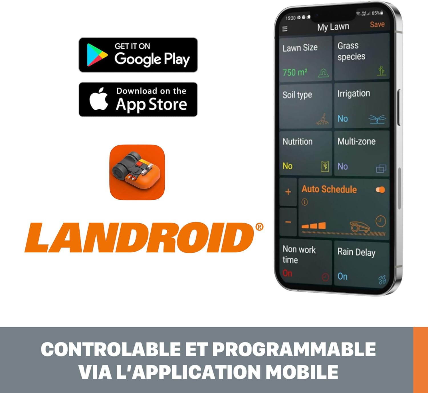 Worx - Landroid Plus - 250m² max 300m² - pente 35%, détection pluie WR169E