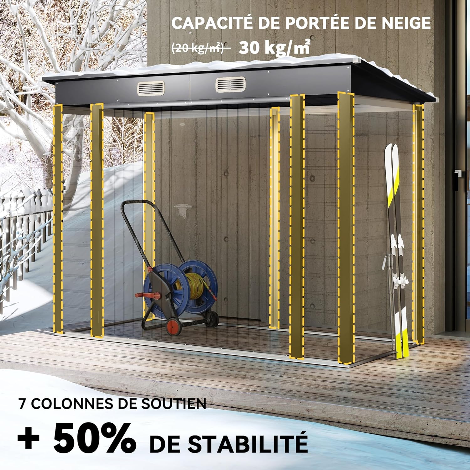 abri de jardin métal 3 m² - acier, portes verrouillables, aération, gants - 249x121x183 cm