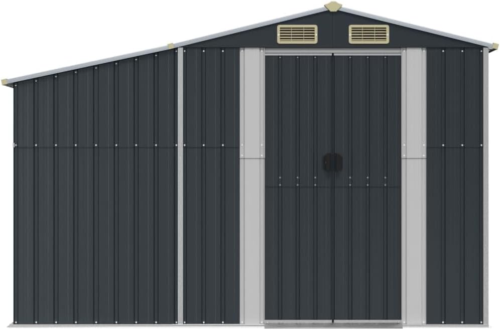 Abri de jardin - acier galvanisé 277x192,5x179 cm, rangement bois et aération, toit incliné