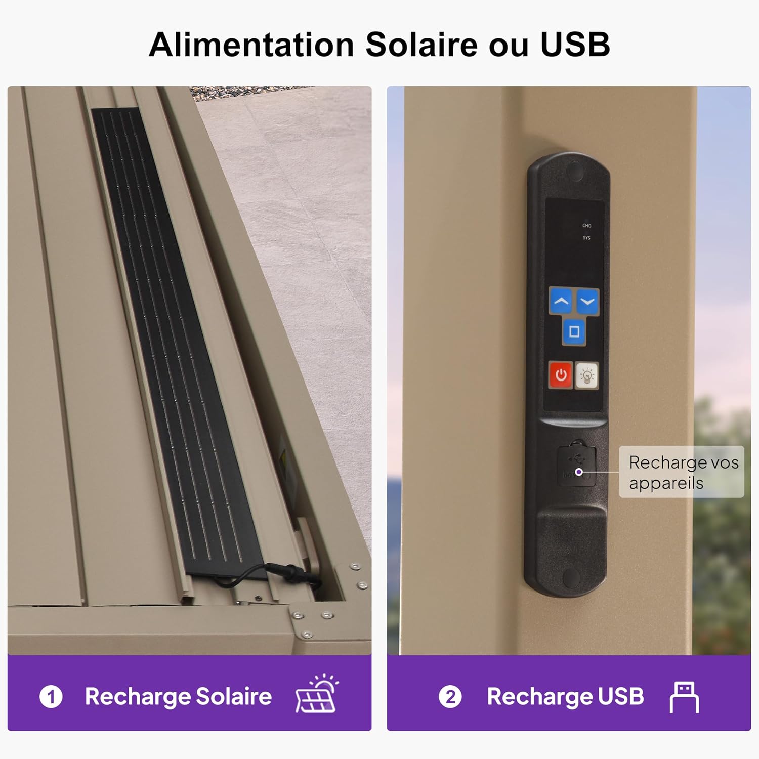 PURPLE LEAF - pergola bioclimatique LED - 3x3,65m - alu, lames orientables, étanche