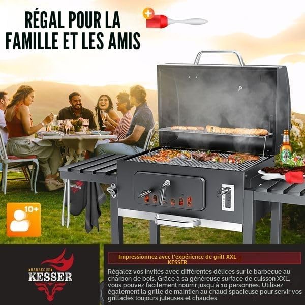 KESSER - Chariot Grill XXL - barbecue charbon avec couvercle, roues, grille, thermomètre