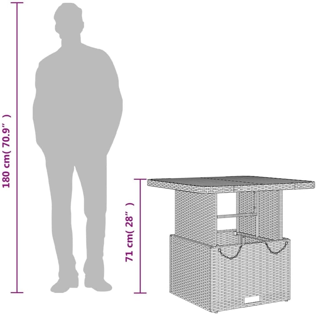 vidaXL - Table de jardin en résine tressée et acacia - gris - extérieur