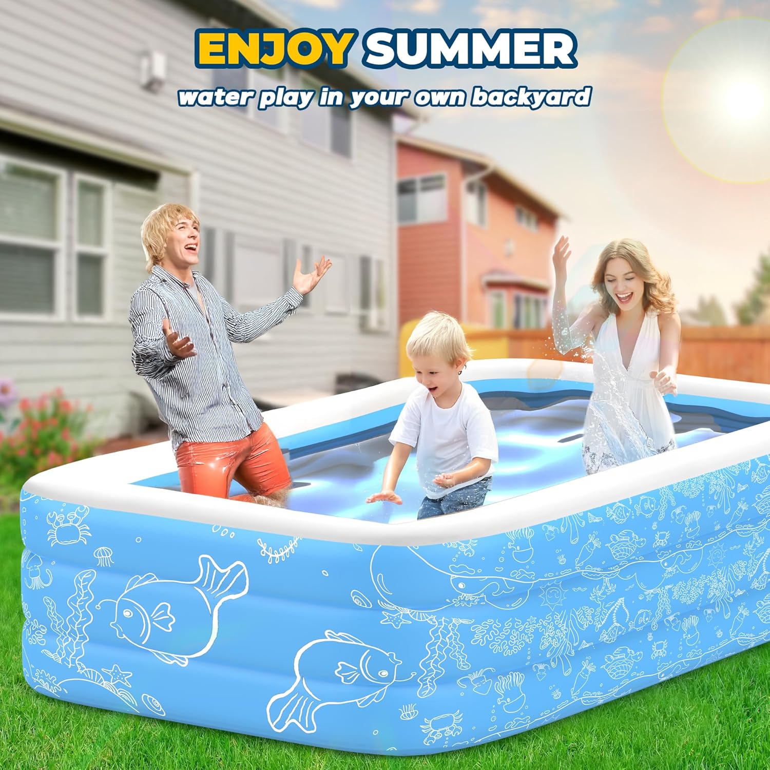 CACSPS - Piscine gonflable famille 300x165x56cm, robuste, pour jardin CACSPS