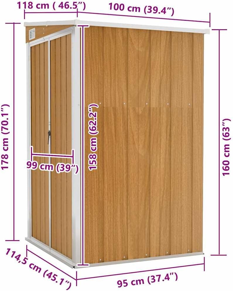 Générique Remise de Jardin Murale Marron 118x100x178 cm Acier galvanisé,Structures extérieures, Cabanes & abris de Jardin,316220