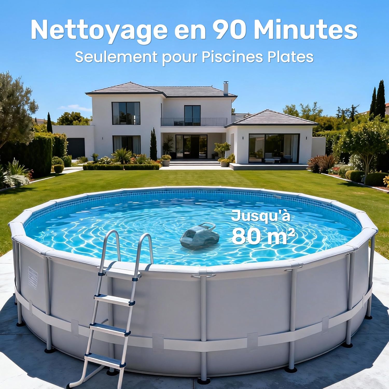 Gosvor - Robot piscine sans fil - 80 m², 90 min autonomie, retour auto
