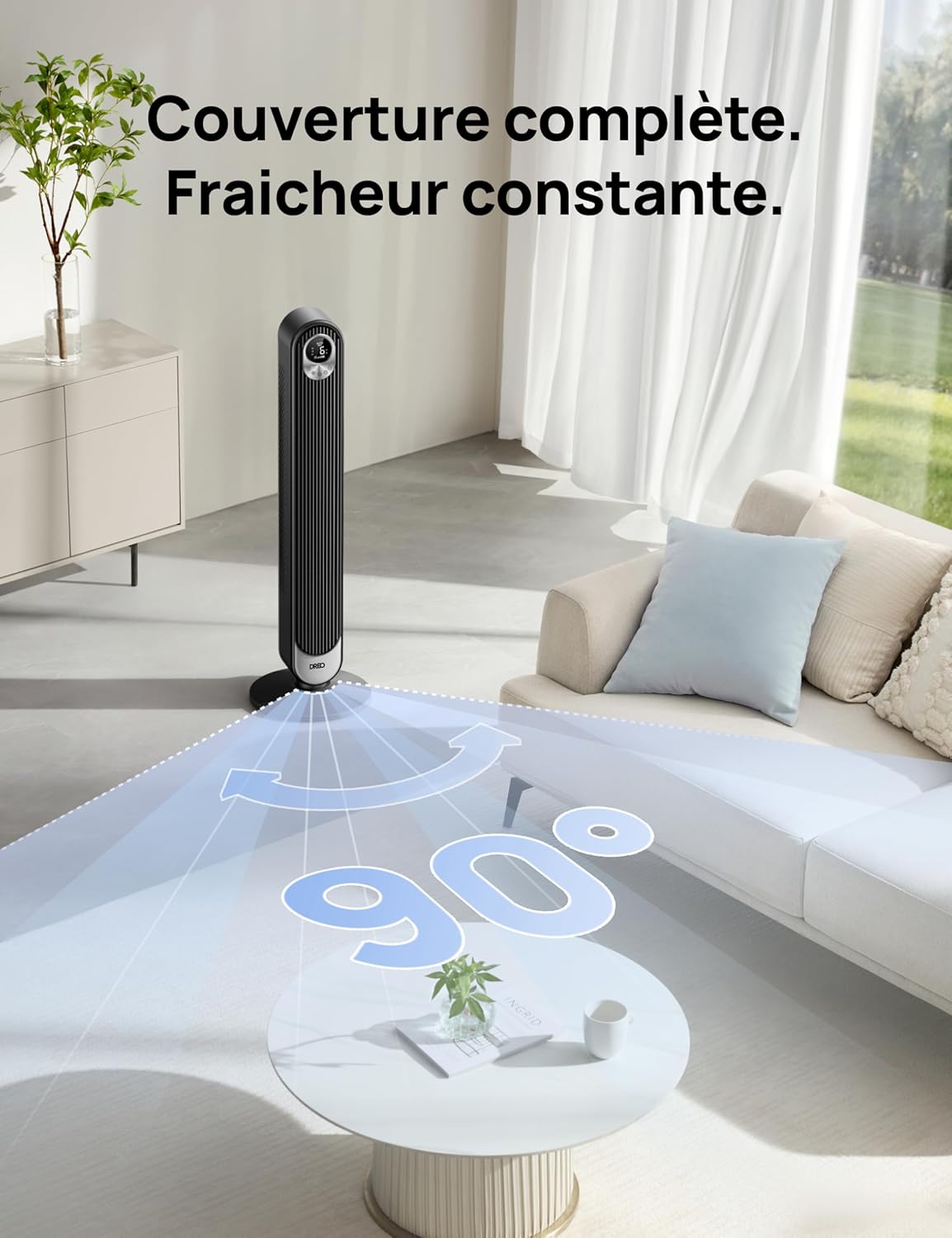 DREO - Ventilateur colonne série 106cm - 9 vitesses, télécommande, oscillation 90°, ultra silencieux