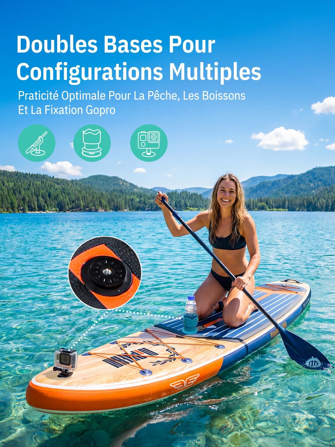 Niphean Extra Large Paddle Gonflable, Sup à 2+1 Personnes/Famille, Planches de Stand Up Paddle Gonflables avec (Idéal Débutant) Aileron Équilibré, Housse Étanche, Paddle Gonflable Adulte, Cadeaux