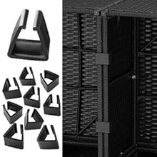 Des clips de gestion des câbles noirs en plastique ou en caoutchouc de forme triangulaire et un clip plus grand en forme de U, ainsi qu'un rack de serveur doté d'un système de ventilation en