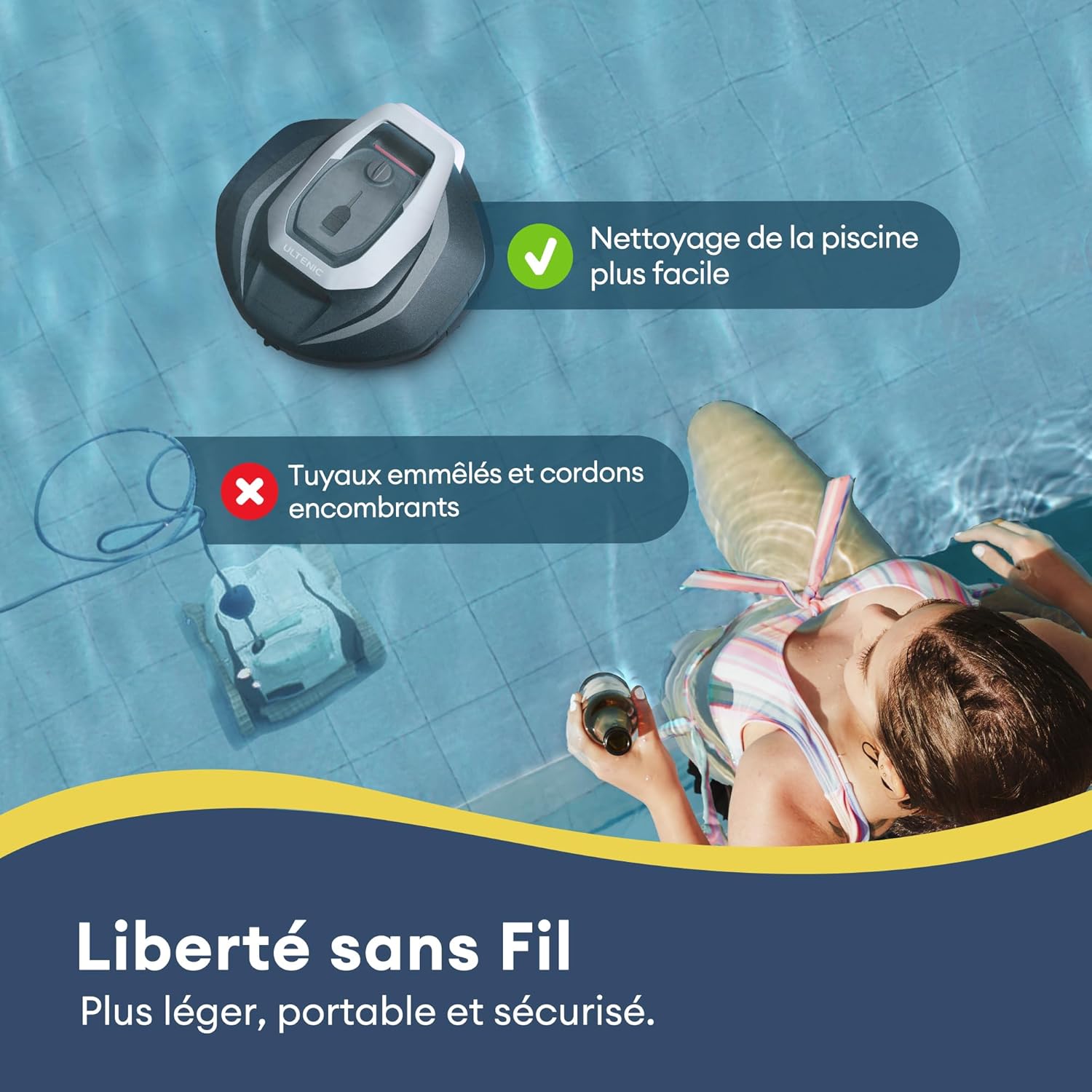 Ultenic Pooleco 10 Robot Piscine, 90Min, 80m², Robot Piscine sans Fil, Auto Stationnement, 3 Heures de Charge Rapide, Conception de Récupération sans Crochet, Convient à Une Large Gamme de Piscines