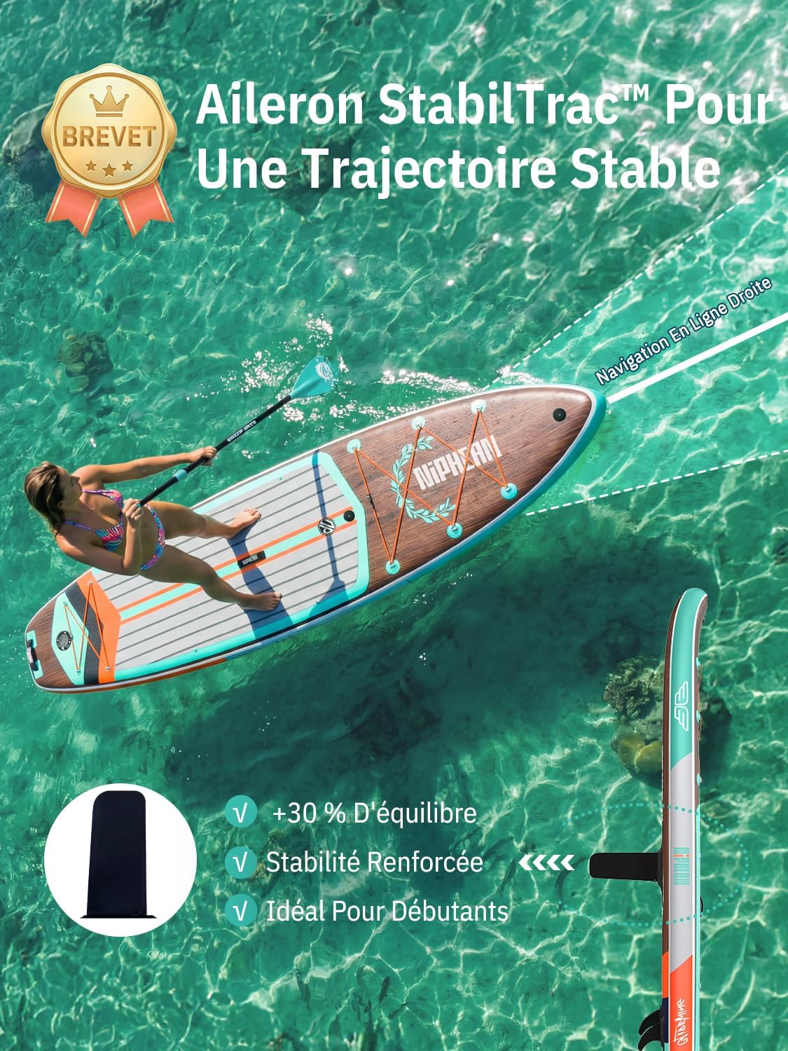 Niphean Extra Large Paddle Gonflable, Sup à 2+1 Personnes/Famille, Planches de Stand Up Paddle Gonflables avec (Idéal Débutant) Aileron Équilibré, Housse Étanche, Paddle Gonflable Adulte, Cadeaux