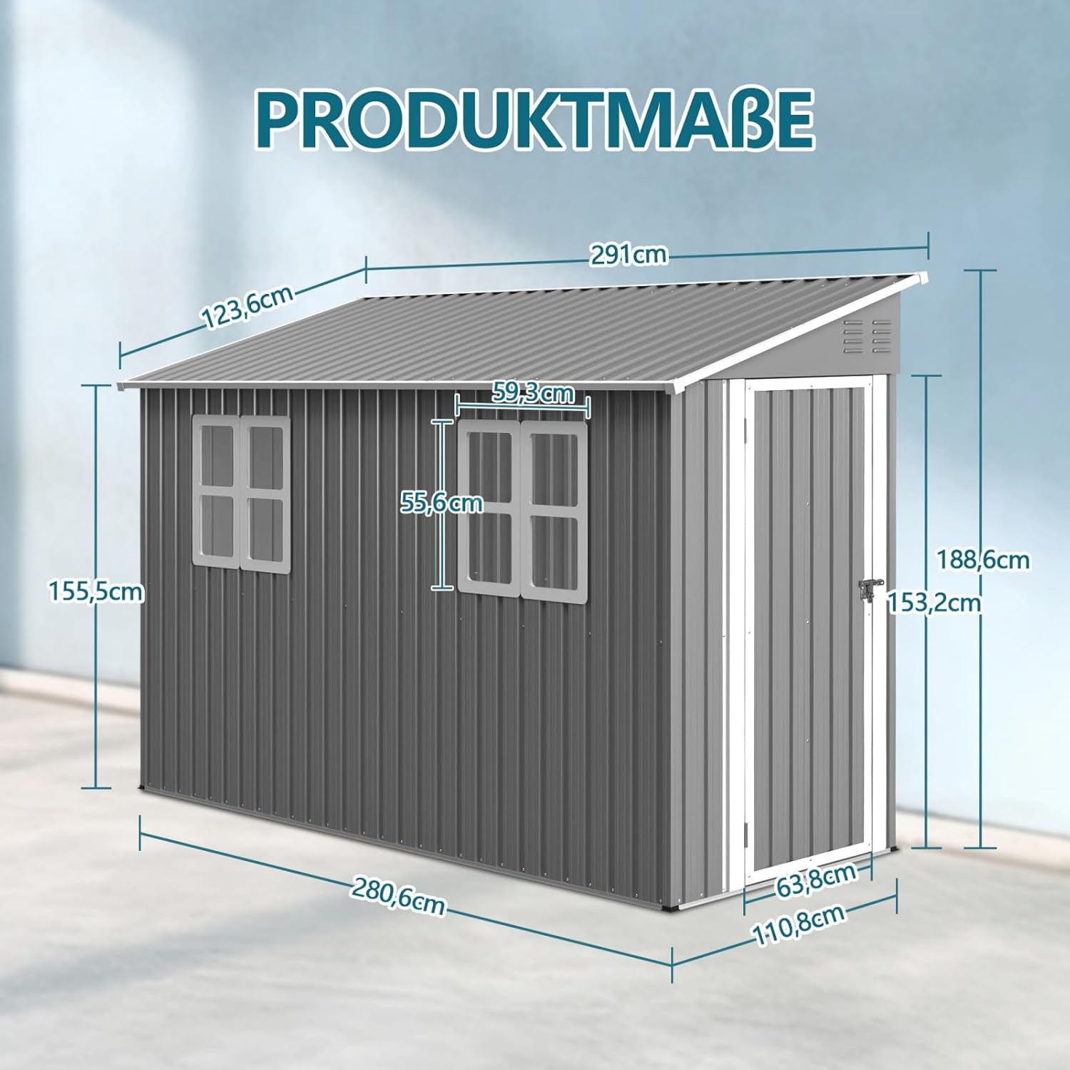 YEHTOKHOME - abri de jardin métal 4x10 FT, 291x110.8 cm, toit incliné, portes verrouillables, marron, YEHTOKHOME