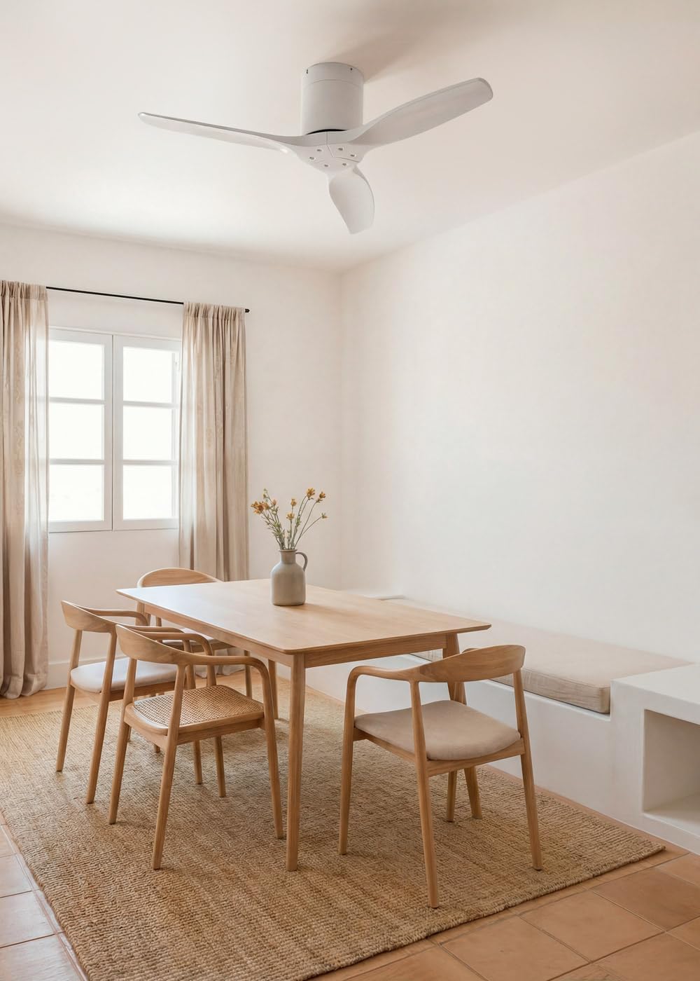 CREATE WINDCALM S Ventilateur de plafond ABS blanc avec Wi-Fi et télécommande, 40 W, silencieux, Ø112 cm, 6 vitesses, minuteur, fonction été/hiver