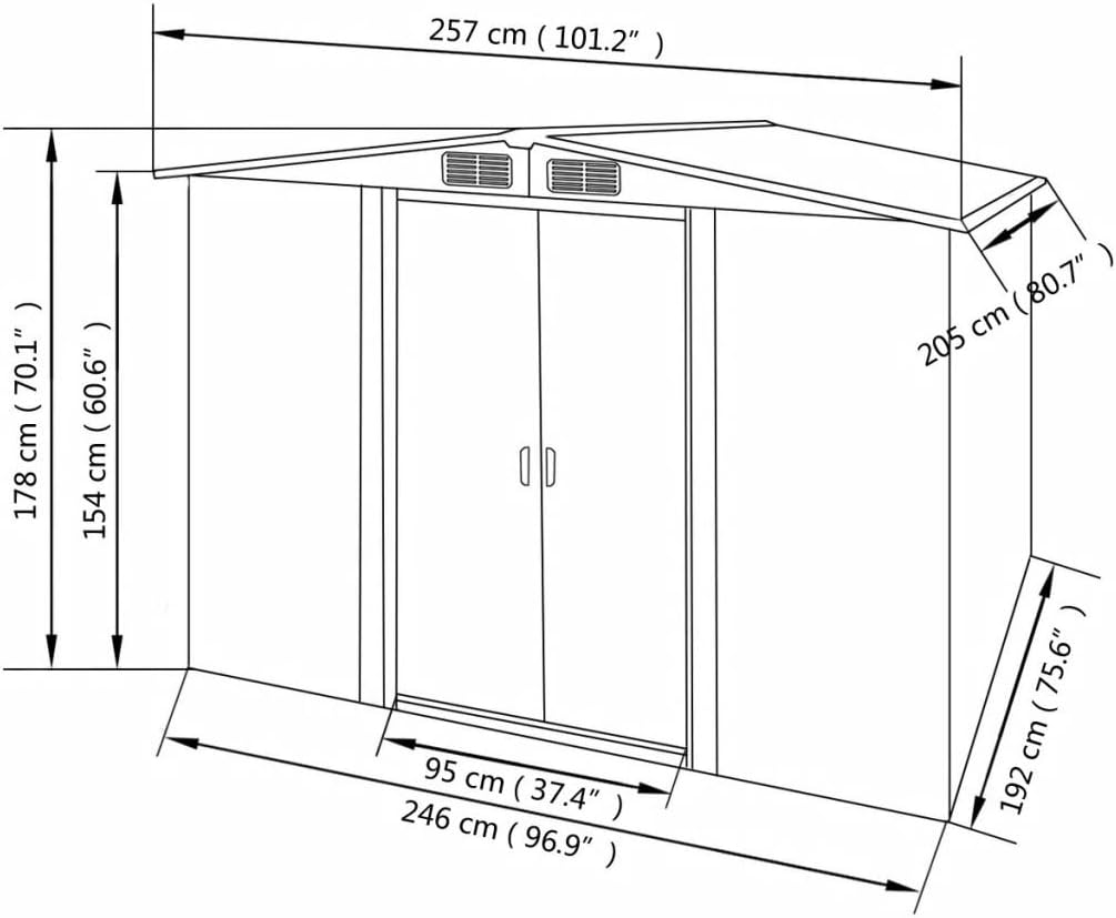 LAPOOH - Abri de jardin métal gris 257x205x178cm, rangement extérieur