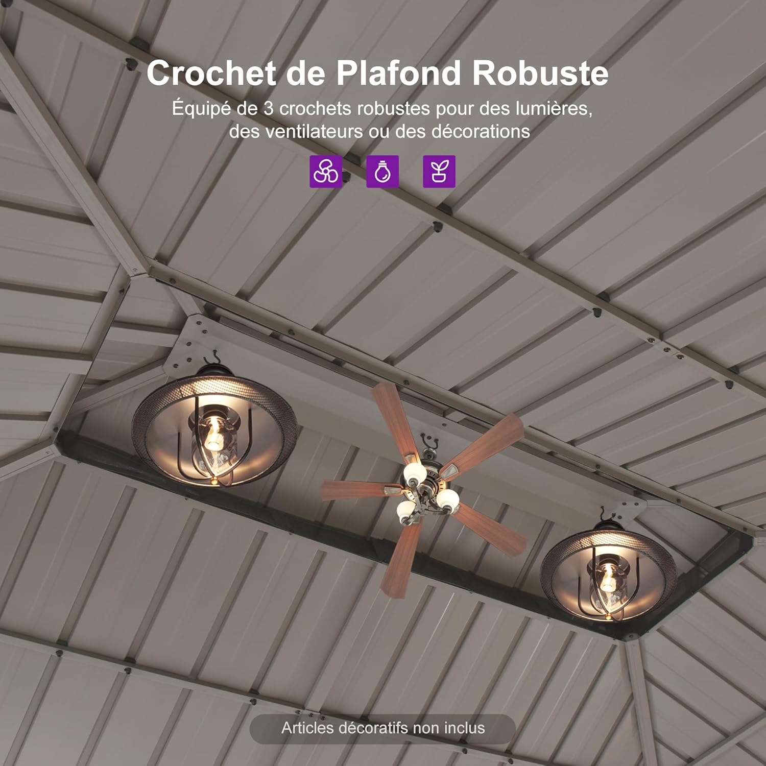 PURPLE LEAF Tonnelle de Jardin Extérieur 3,65 x 3 m avec Éclairage Extérieur, Pergola Aluminium à Toit Rigide en Acier Galvanisé, Pavillon Imperméable pour Camping, Fête, Barbecue, Champagne