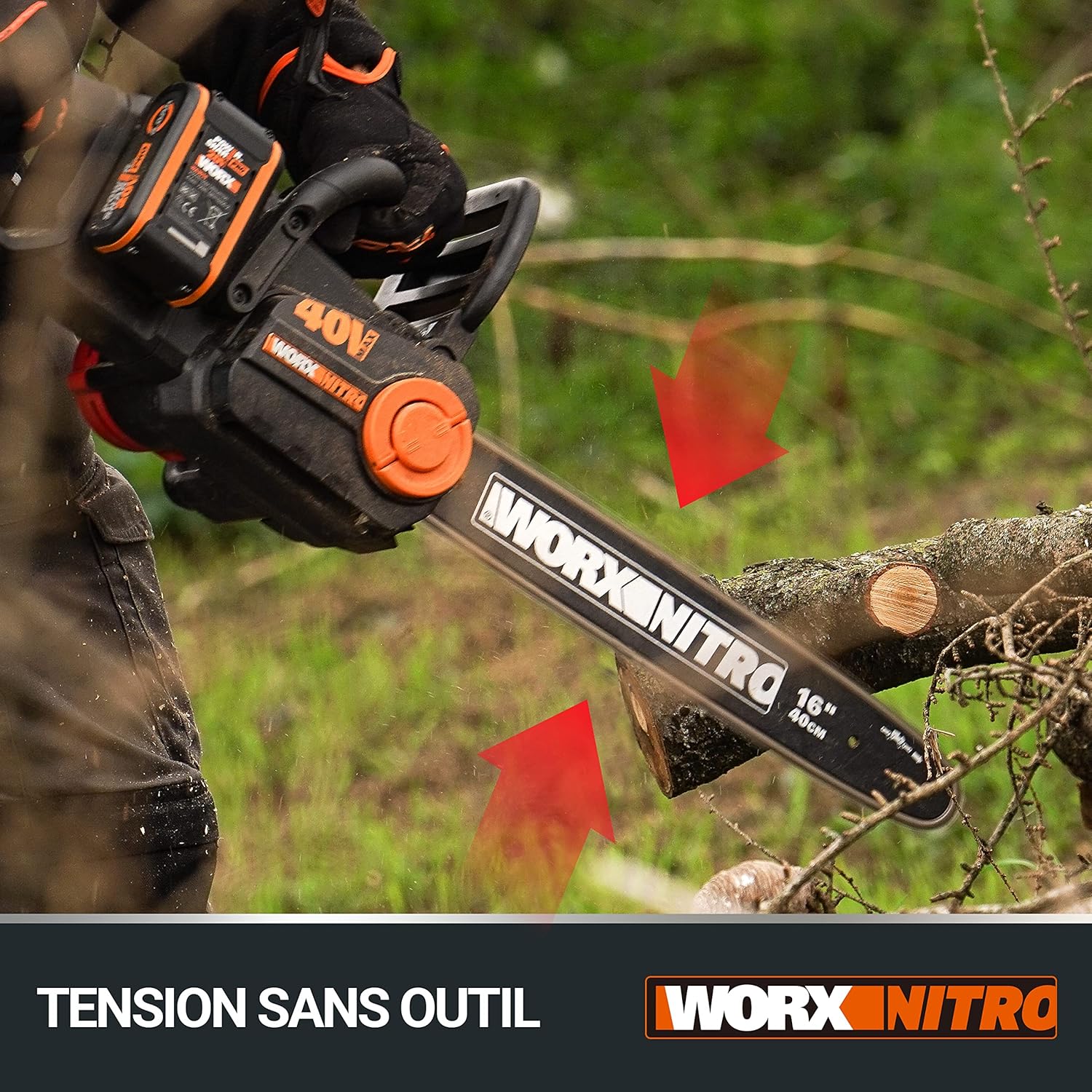 WORX - tronçonneuse Brushless 40 cm - 40V, 18 m/s, autolubrification, tension auto chaîne - WG385E.9