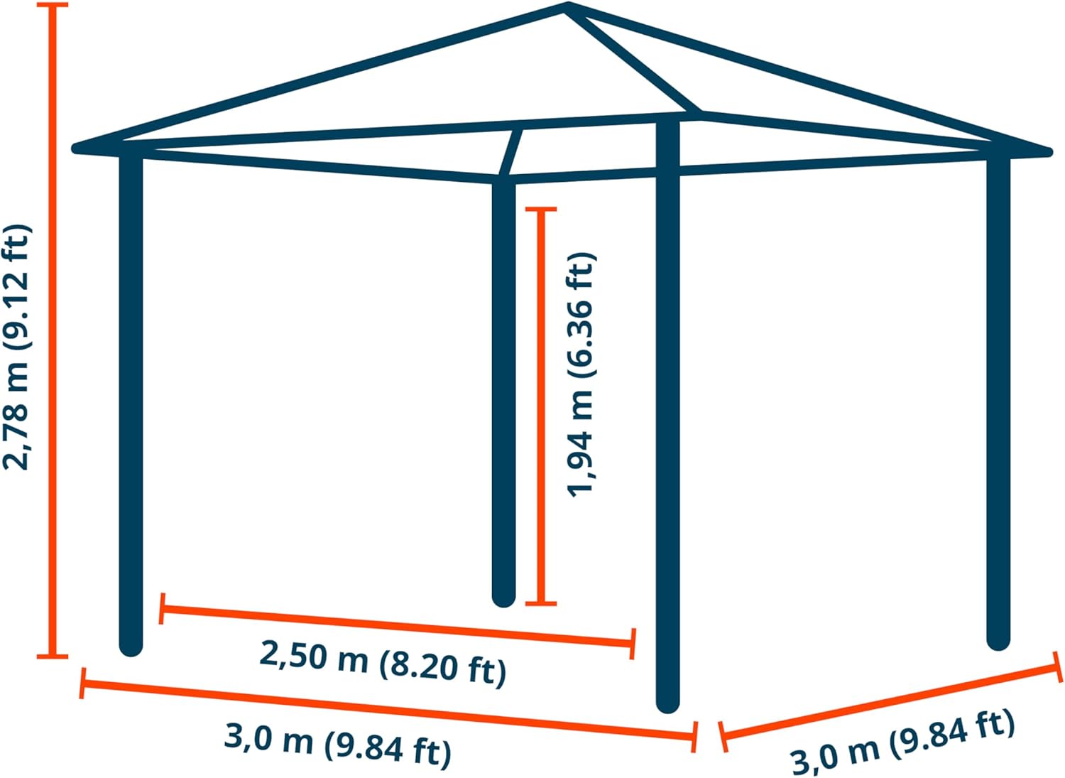 TOOLPORT - tonnelle de jardin série acier - 3x3m - toit acier, 4 parois champagne, montants 90x90mm