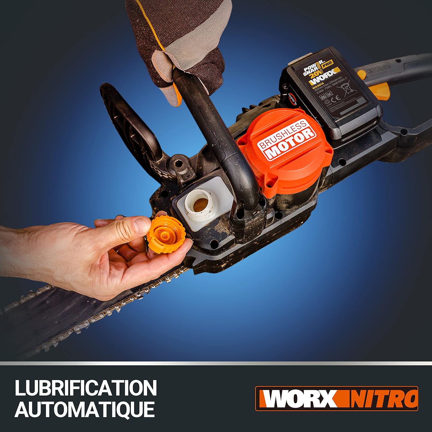 WORX - tronçonneuse Brushless 40 cm - 40V, 18 m/s, autolubrification, tension auto chaîne - WG385E.9