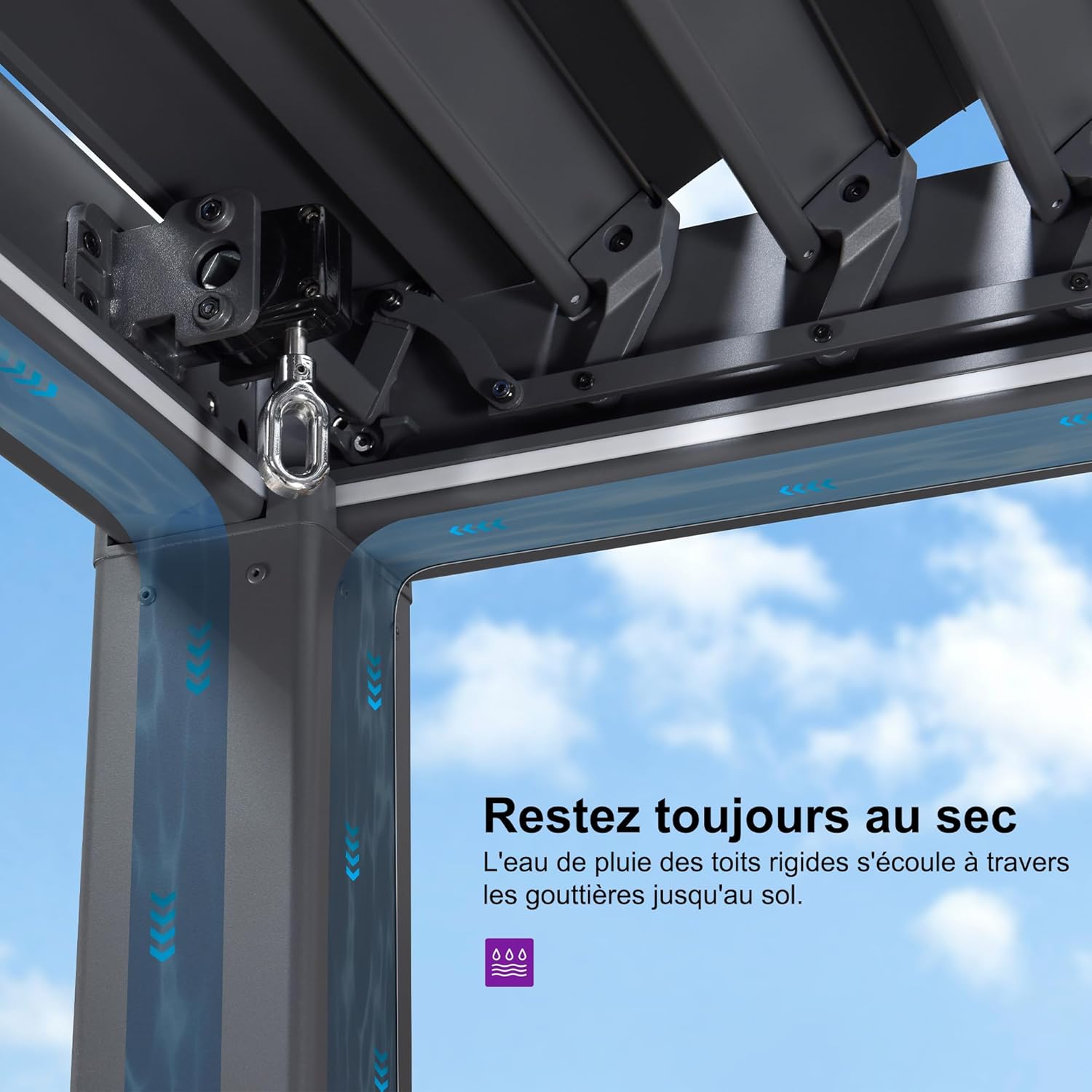PURPLE LEAF - Pergola bioclimatique alu 4x4.6m, lames LED, durable