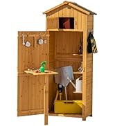 Homasis Abri de jardin en bois, cabane porte-outils de jardin avec étagère pliante...