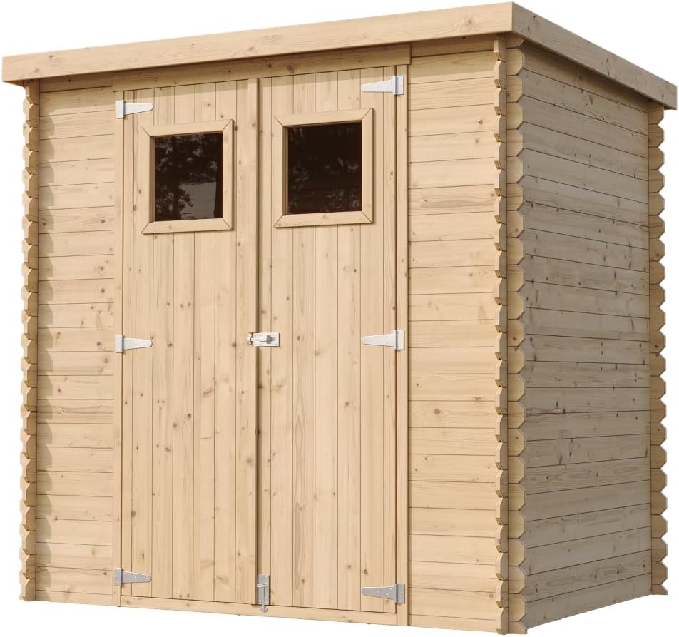 Abri de Jardin en Bois avec Sol TRAITÉ TIMBELA M311+M311G - Stockage extérieur l204xL142xH200cm//2.22m2- Petit abri à Outils, Local à vélos - Toit imperméable, fenêtres