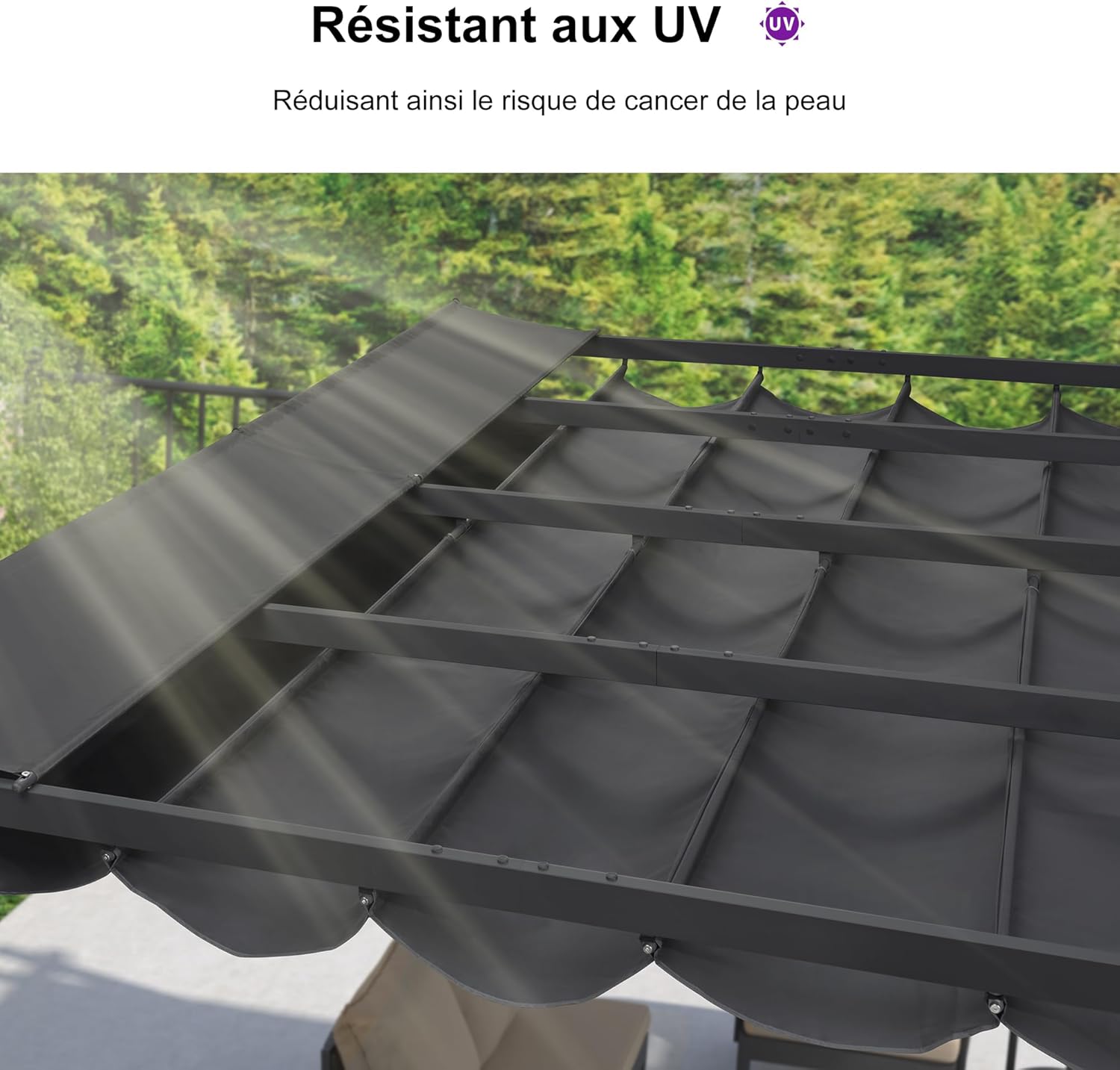 PURPLE LEAF - Pergola aluminium série - 4x3m - toit rétractable, imperméable, gris