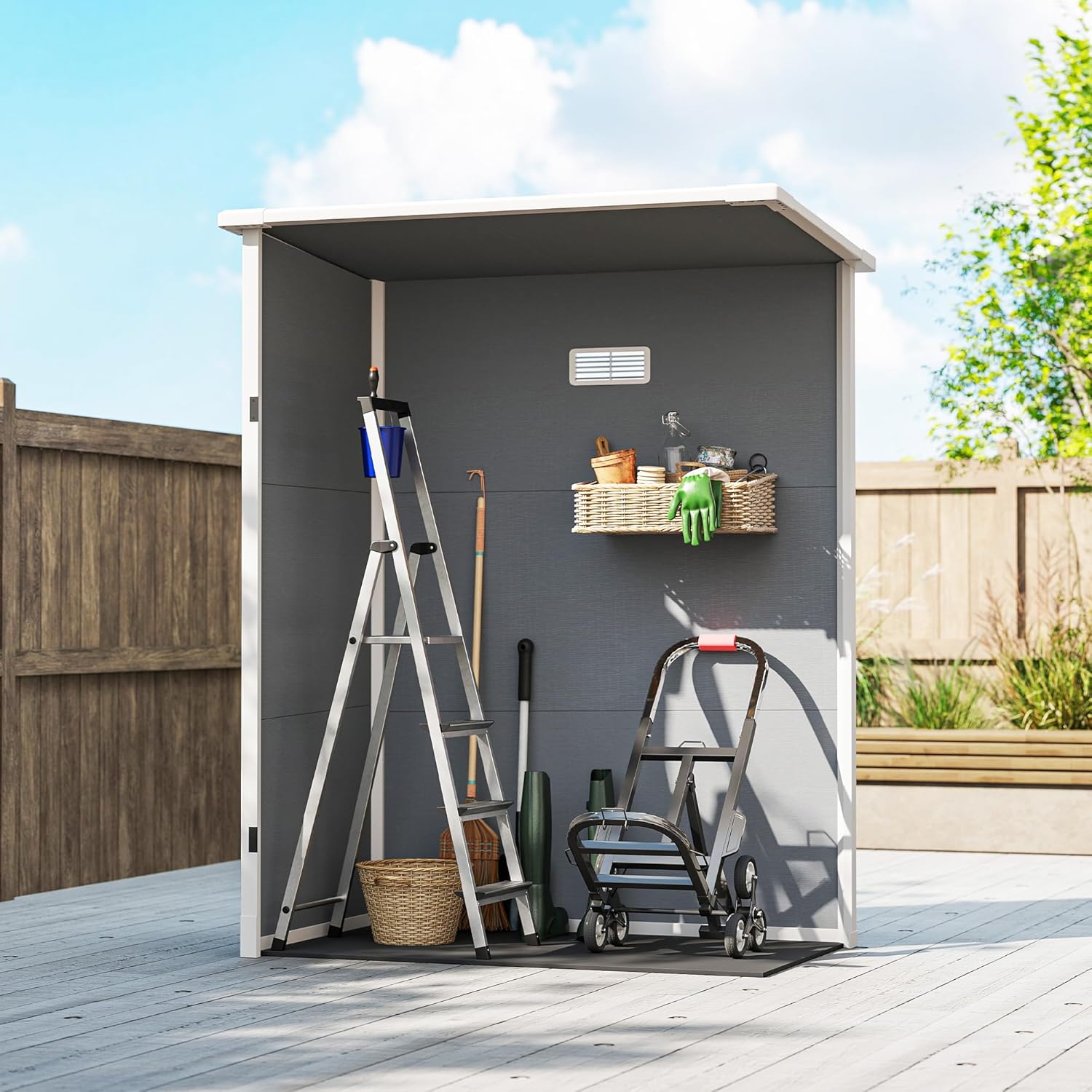 Abri de Jardin 1,14 m² - Porte verrouillable, aération et fenêtre - 151Lx92lx193H cm - Plastique, Gris - YJD1