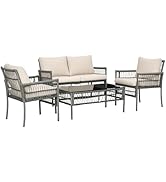 Outsunny Ensemble Salon de Jardin 4 pièces canapé 2 Places + 2 fauteuils + 1 Table Basse avec 8 C...
