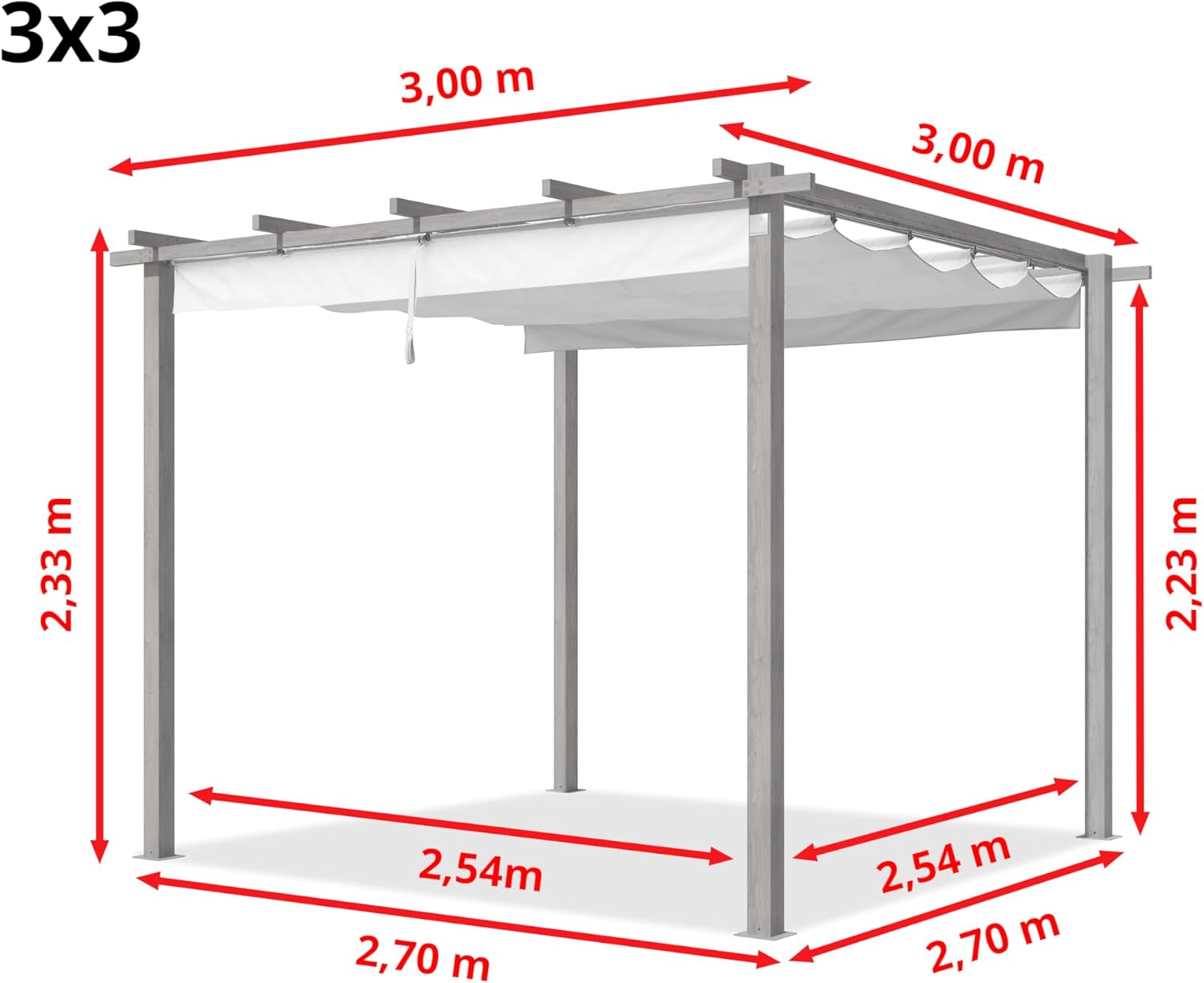 PRIMEYARD - pergola toit rétractable - 3x3 m - acier aspect bois