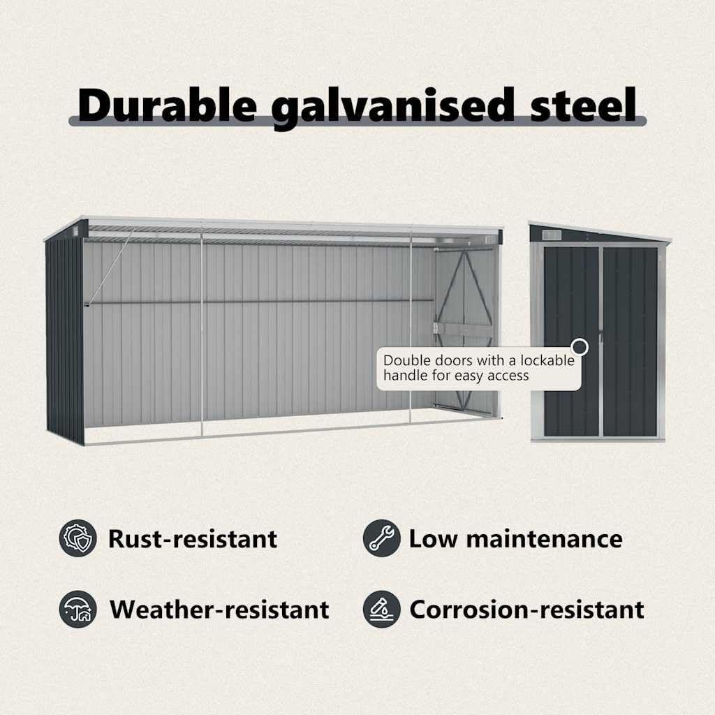 Générique Abri de Jardin Mural Anthracite 118x382x178 cm Acier,Structures extérieures, Cabanes & abris de Jardin,316231