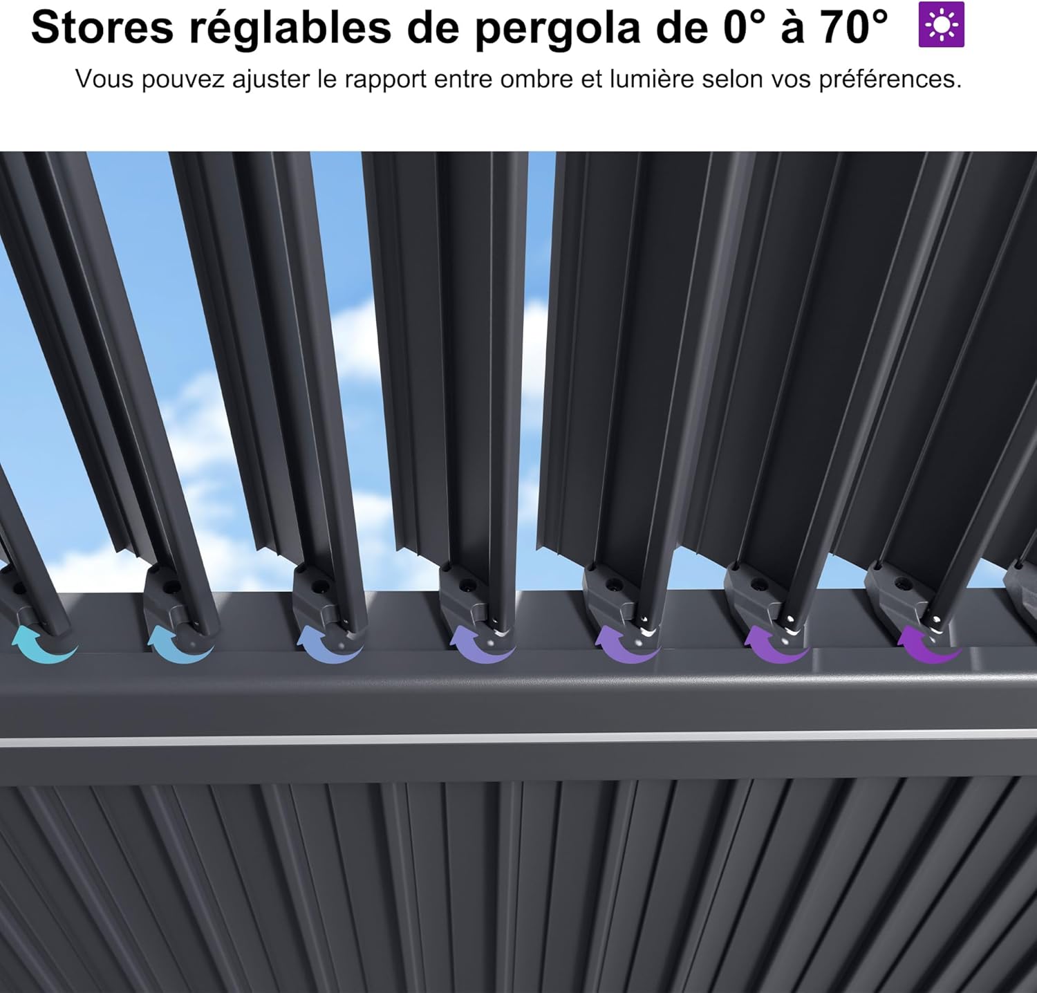 PURPLE LEAF - Pergola bioclimatique alu 4x4.6m, lames LED, durable