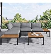 Yihomfy Ensemble Salon de Jardin Exterieur 5 Pièces : 2 Canapés d'angle 120cm, Table Basse 60x60c...