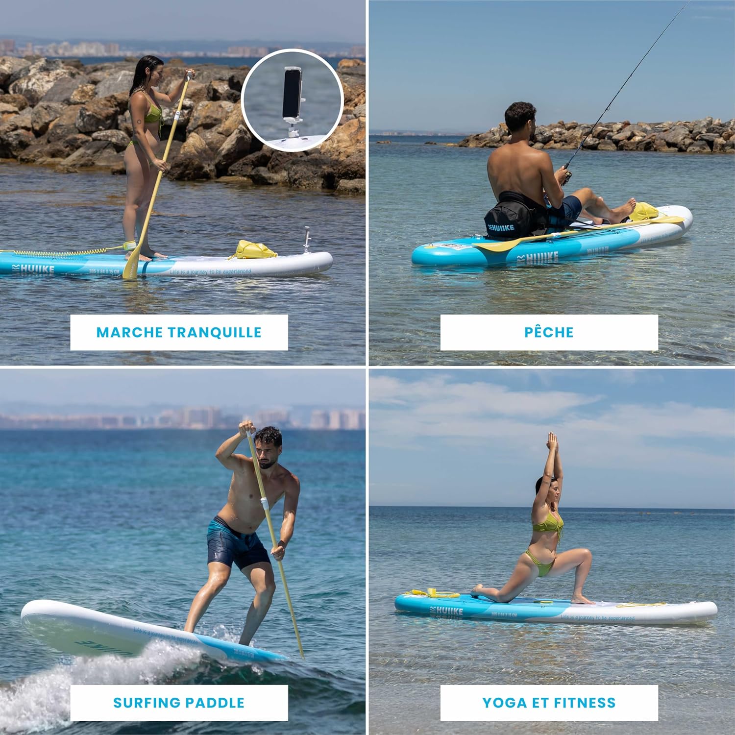 HUIIKE Paddle Gonflable Adulte avec Accessoires Inclus, Pagaie, Ailerons, Pompe. Planche de Stand Up Paddle Grande Stabilité et Résistance. 305 x 84 x 15 cm, Jusqu'à 130 kg