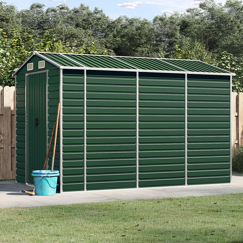 vidaXL - Abri de jardin acier galvanisé - 191x300x198 cm - toit incliné, couleur vert
