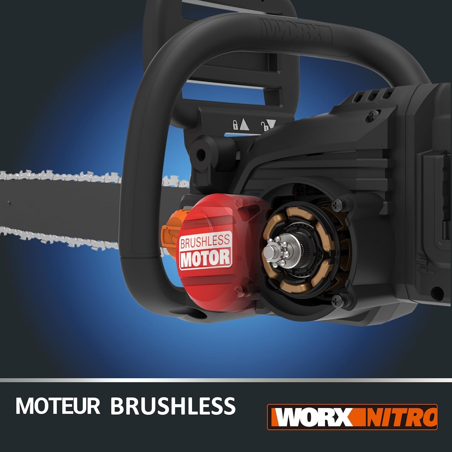 WORX - tronçonneuse Brushless 40 cm - 40V, 18 m/s, autolubrification, tension auto chaîne - WG385E.9