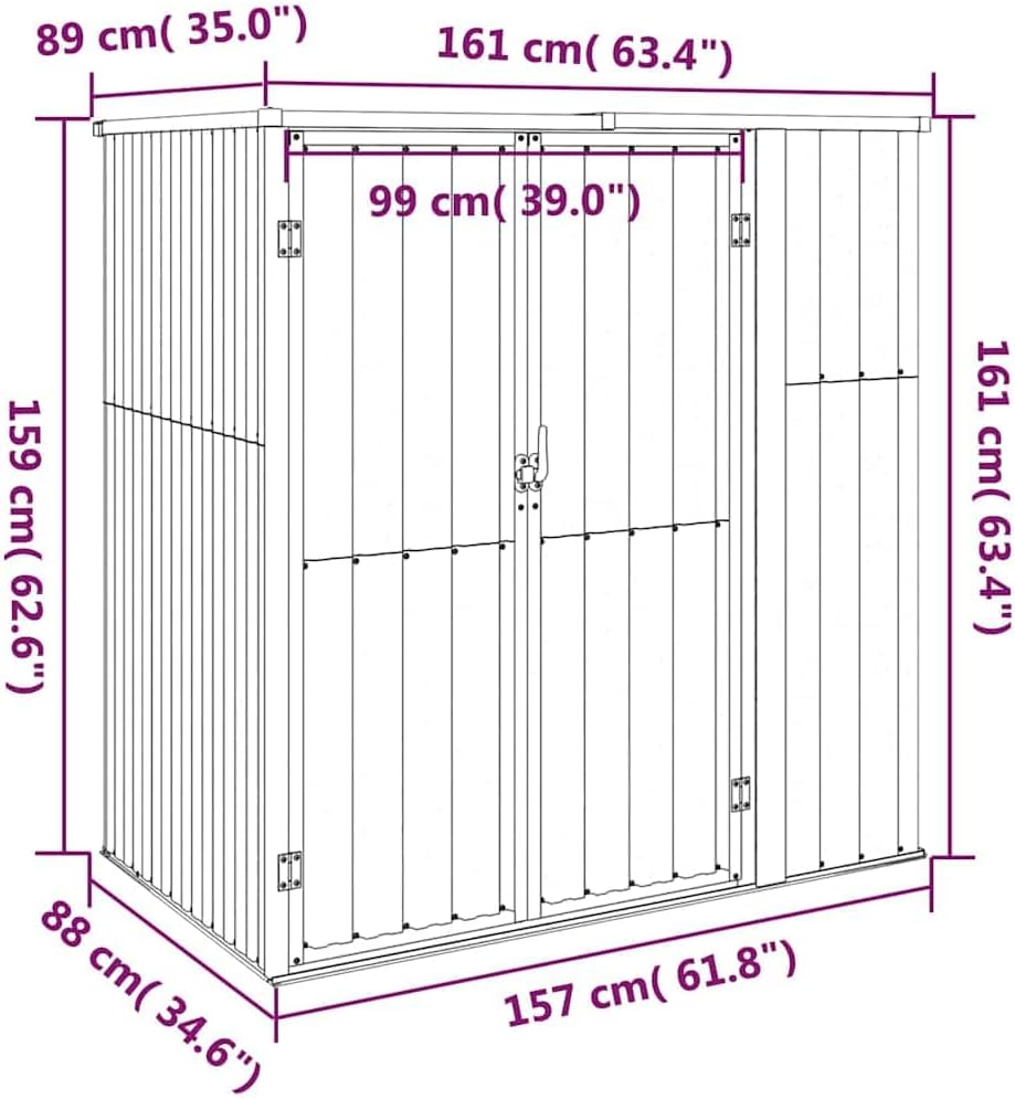 vidaXL Abri à Outils de Jardin Remise de Stockage Organisateur d'Outils Cabane de Rangement Extérieur Anthracite 161x89x161cm Acier Galvanisé