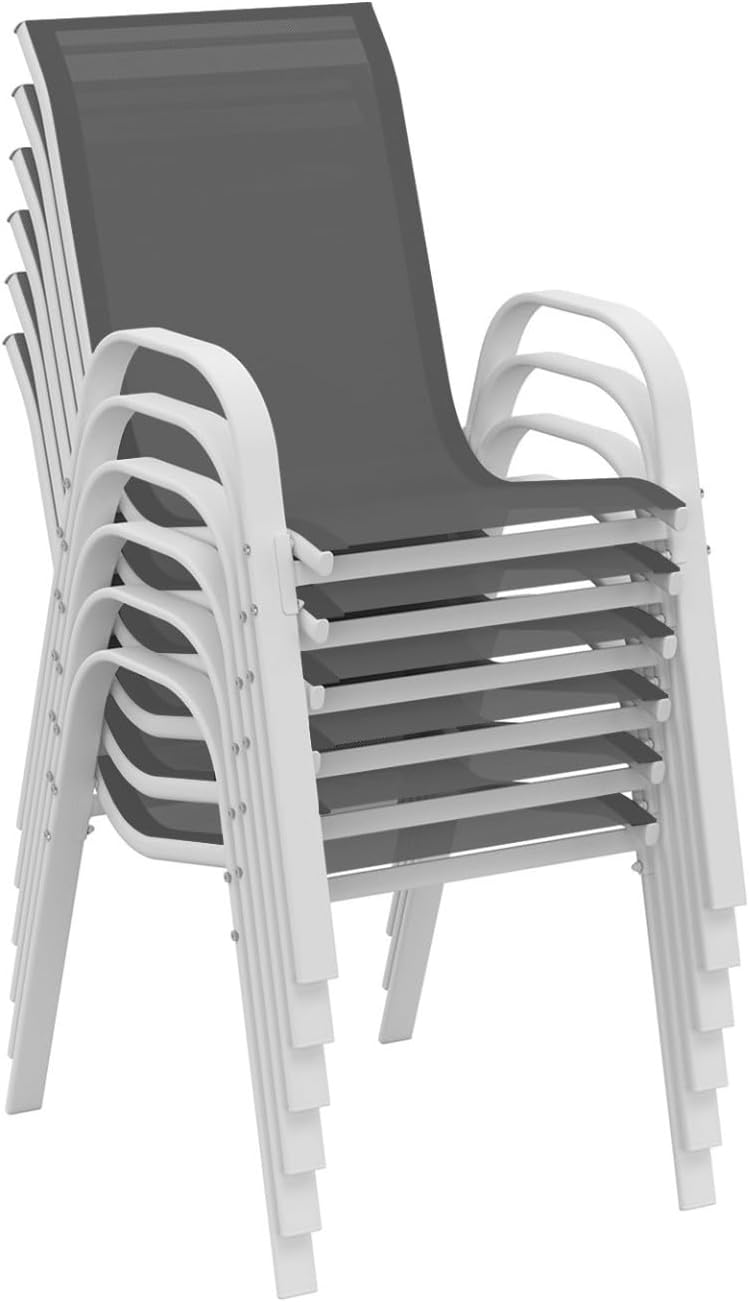 IDMarket - Salon Madrid - table 190 cm + 8 chaises empilables blanc/gris