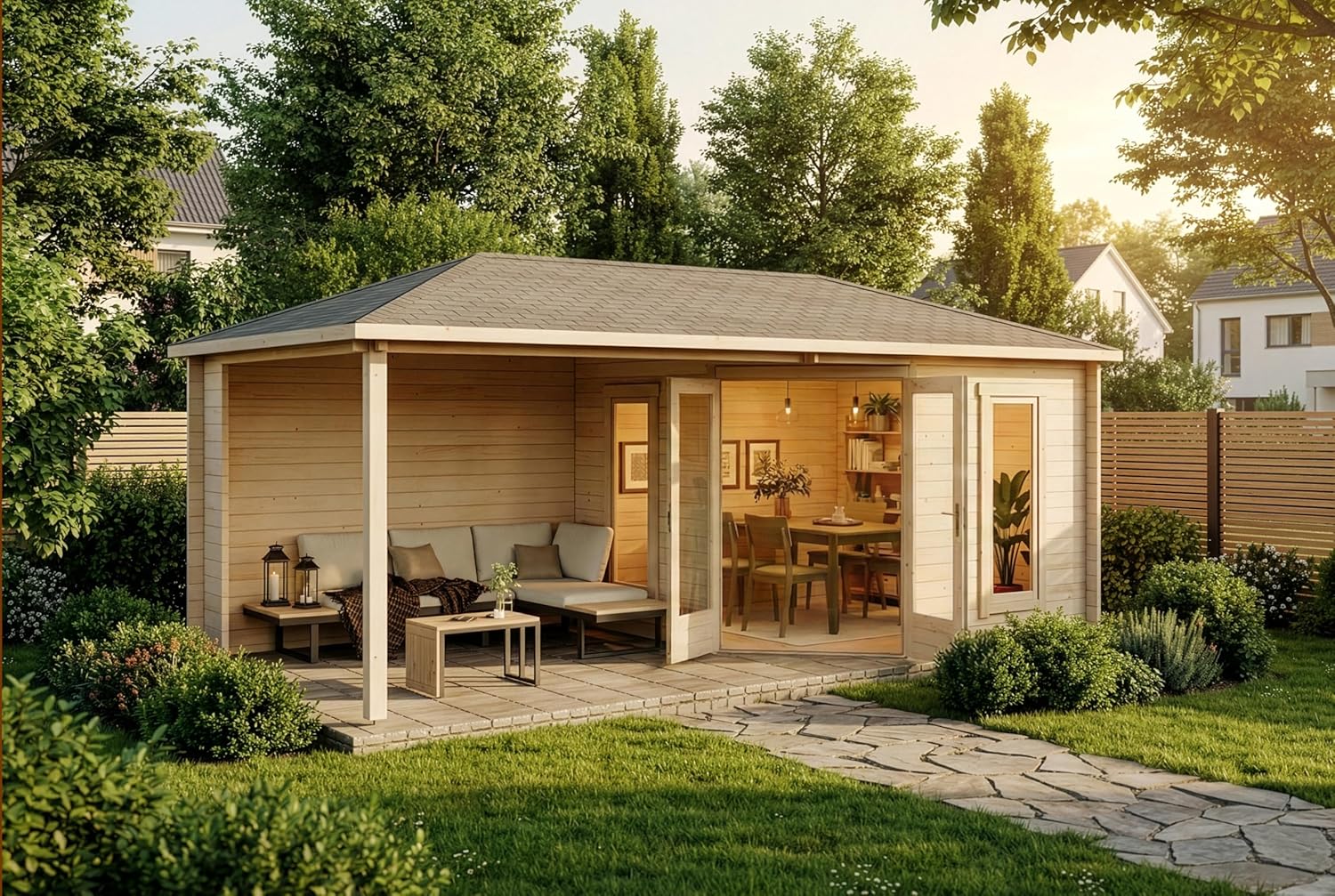 Abri de Jardin pentagonal Liwa en Bois de la Marque Alpholz | abri de Jardin et de Loisirs | Chalet de Jardin | pentagonale, Construction en madriers, cabane de Jardin, Toit en croupe, épaisseur de